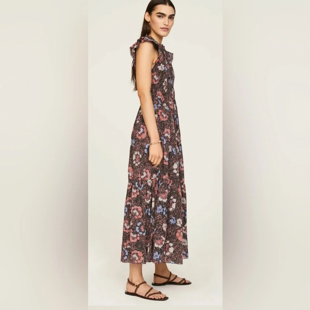 Cleobella Organic Cotton Floral Maxi Dress in Black w/ Pink & Blue Accents - Picture 3 of 10